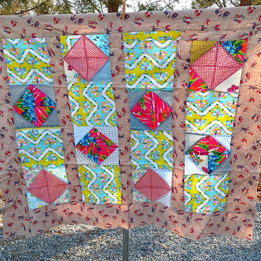 Vintage Patch Work Square Quilt Top